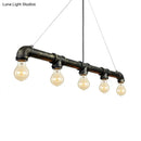 GobekUsa Industrial Metal Pendant Lamp with Bare Bulb - 5 Bulb Antique Brass Ceiling Light for Living Room Island