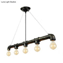 GobekUsa Industrial Metal Pendant Lamp with Bare Bulb - 5 Bulb Antique Brass Ceiling Light for Living Room Island