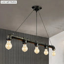GobekUsa Industrial Metal Pendant Lamp with Bare Bulb - 5 Bulb Antique Brass Ceiling Light for Living Room Island
