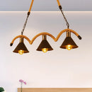 GobekUsa Rustic Metal Cone Island Ceiling Light with Rope and Chain - Brown