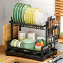 GobekUsa 2 Tier Kitchen Storage & Drying Rack - Countertop Organizer for Dinnerware & Utensils