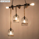 GobekUsa Black Birdcage Island Pendant Light with Jute Rope Cord - 5 Bulbs, Factory Metal Design