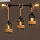 GobekUsa Black Birdcage Island Pendant Light with Jute Rope Cord - 5 Bulbs, Factory Metal Design