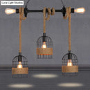 GobekUsa Black Birdcage Island Pendant Light with Jute Rope Cord - 5 Bulbs, Factory Metal Design