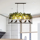 GobekUsa Industrial Birdcage Island Ceiling Light with Plant Decoration – 3 Black Metal Hanging Lights
