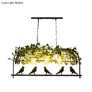 GobekUsa Industrial Birdcage Island Ceiling Light with Plant Decoration – 3 Black Metal Hanging Lights