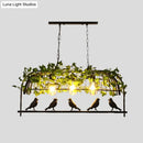 GobekUsa Industrial Birdcage Island Ceiling Light with Plant Decoration – 3 Black Metal Hanging Lights