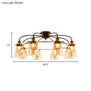 GobekUsa Industrial Cognac Glass Bell Semi Flush Ceiling Lamp (3/5/6 Heads) in Aged Brass - Perfect for Living Room