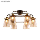 GobekUsa Industrial Cognac Glass Bell Semi Flush Ceiling Lamp (3/5/6 Heads) in Aged Brass - Perfect for Living Room