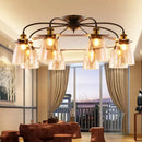 GobekUsa Industrial Cognac Glass Bell Semi Flush Ceiling Lamp (3/5/6 Heads) in Aged Brass - Perfect for Living Room