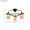 GobekUsa Industrial Cognac Glass Bell Semi Flush Ceiling Lamp (3/5/6 Heads) in Aged Brass - Perfect for Living Room