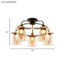 GobekUsa Industrial Cognac Glass Bell Semi Flush Ceiling Lamp (3/5/6 Heads) in Aged Brass - Perfect for Living Room