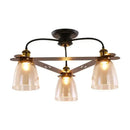 GobekUsa Industrial Cognac Glass Bell Semi Flush Ceiling Lamp (3/5/6 Heads) in Aged Brass - Perfect for Living Room