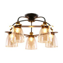 GobekUsa Industrial Cognac Glass Bell Semi Flush Ceiling Lamp (3/5/6 Heads) in Aged Brass - Perfect for Living Room