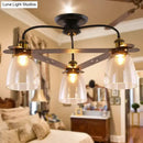 GobekUsa Industrial Cognac Glass Bell Semi Flush Ceiling Lamp (3/5/6 Heads) in Aged Brass - Perfect for Living Room
