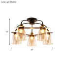 GobekUsa Industrial Cognac Glass Bell Semi Flush Ceiling Lamp (3/5/6 Heads) in Aged Brass - Perfect for Living Room