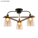 GobekUsa Industrial Cognac Glass Bell Semi Flush Ceiling Lamp (3/5/6 Heads) in Aged Brass - Perfect for Living Room