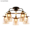 GobekUsa Industrial Cognac Glass Bell Semi Flush Ceiling Lamp (3/5/6 Heads) in Aged Brass - Perfect for Living Room