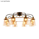 GobekUsa Industrial Cognac Glass Bell Semi Flush Ceiling Lamp (3/5/6 Heads) in Aged Brass - Perfect for Living Room
