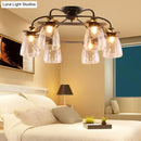 GobekUsa Industrial Cognac Glass Bell Semi Flush Ceiling Lamp (3/5/6 Heads) in Aged Brass - Perfect for Living Room
