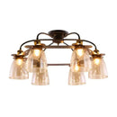 GobekUsa Industrial Cognac Glass Bell Semi Flush Ceiling Lamp (3/5/6 Heads) in Aged Brass - Perfect for Living Room