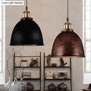 GobekUsa Lonie - Antique Antique Style Dome Pendant Lamp 1 Light Wrought Iron Hanging Light Fixture with Cord in Black/Rust