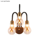 GobekUsa Contemporary LED Wall Sconce Light with Curved Brass Arm - Clear Glass Bulb, 1/2/3 Lights