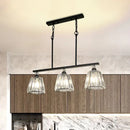 GobekUsa Clear Crystal Pendant Light with 3 Lights for Dining Room - Industrial Cone/Cylinder Island Lighting in Black