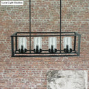 GobekUsa Clear Glass Pendant Retro Industrial Kitchen Island Light Fixture - Rectangle Cage - 4/5-Light Option