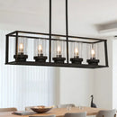 GobekUsa Clear Glass Pendant Retro Industrial Kitchen Island Light Fixture - Rectangle Cage - 4/5-Light Option