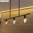 GobekUsa Industrial Cone Clear Glass Island Lamp in Black for Dining Table - 2/3 Lights Hanging Lighting