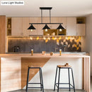 GobekUsa Retro Loft Metal Island Pendant Light Fixture - Black Finish, Conical Design, 2/3 Lights - Kitchen Ceiling Lighting