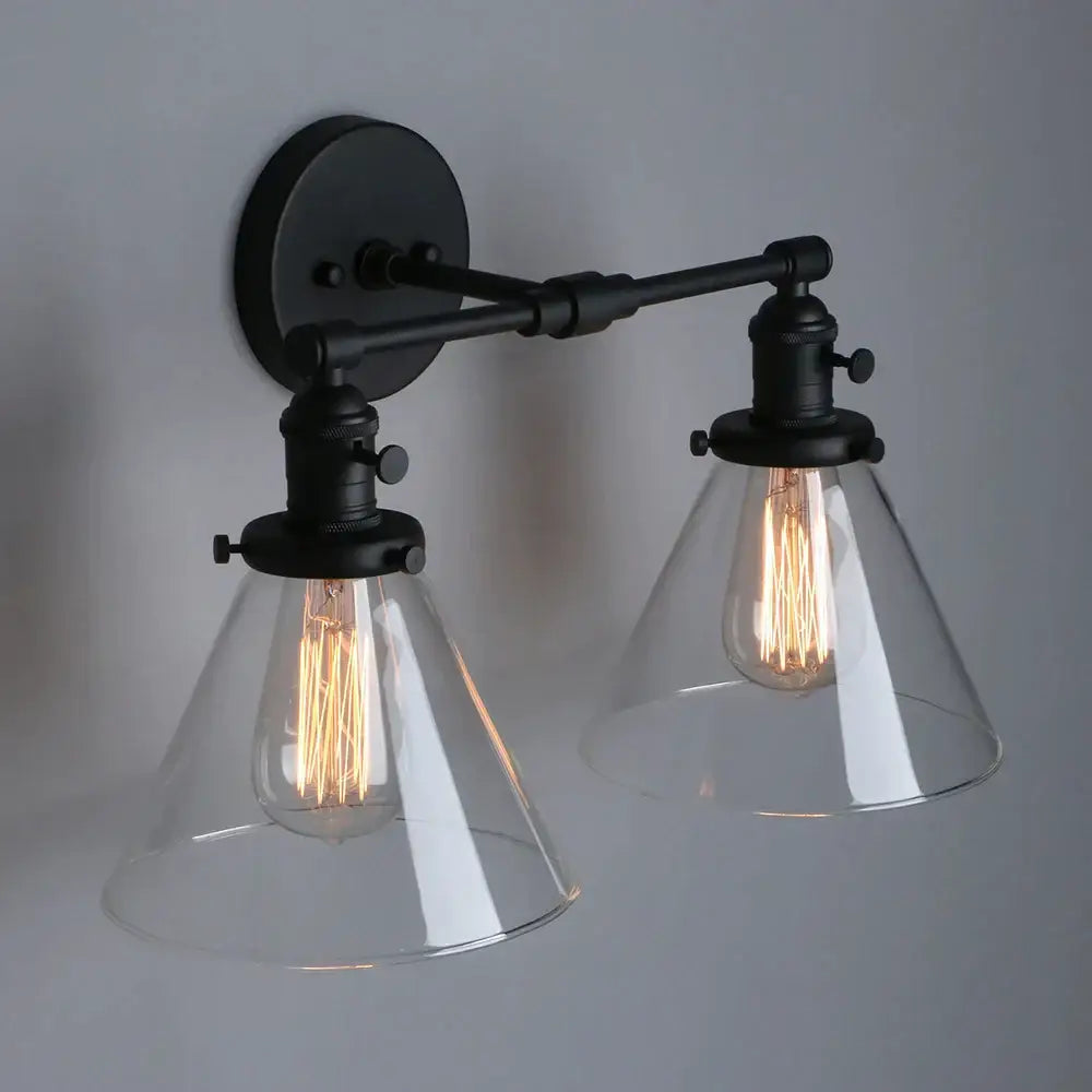 GobekUsa Double Cone Glass Industrial Wall Sconce - Dual Light Fixture, photo 4 of 10