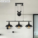 GobekUsa Farmhouse Barn Island Pendant - 3-Light Metallic Pendant Lighting with Cage Shade and Pulley in Black