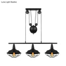 GobekUsa Farmhouse Barn Island Pendant - 3-Light Metallic Pendant Lighting with Cage Shade and Pulley in Black