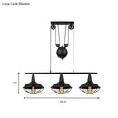 GobekUsa Farmhouse Barn Island Pendant - 3-Light Metallic Pendant Lighting with Cage Shade and Pulley in Black