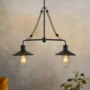 GobekUsa Farmhouse Wire Cage Pendant Light: 2 Bulbs, Island Lamp with Rope and Flared Shade, Metallic Finish in Black