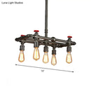 GobekUsa Black Finish Tubing Hanging Lamp: Antique Metal Dining Room Chandelier with Red Valve and 5-Bulb Lighting