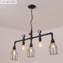 GobekUsa Industrial Metal Island Lighting with 5 Lights, Suspension Light in Black: Pipe and Gauge Design with Cage