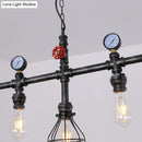 GobekUsa Industrial Metal Island Lighting with 5 Lights, Suspension Light in Black: Pipe and Gauge Design with Cage