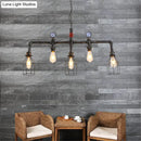 GobekUsa Industrial Metal Island Lighting with 5 Lights, Suspension Light in Black: Pipe and Gauge Design with Cage