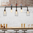 GobekUsa Industrial Metal Island Lighting with 5 Lights, Suspension Light in Black: Pipe and Gauge Design with Cage