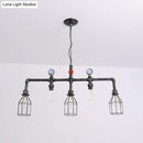 GobekUsa Industrial Metal Island Lighting with 5 Lights, Suspension Light in Black: Pipe and Gauge Design with Cage