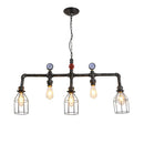 GobekUsa Industrial Metal Island Lighting with 5 Lights, Suspension Light in Black: Pipe and Gauge Design with Cage