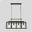 GobekUsa Rustic Clear Glass Island Pendant Light with Triangular Frame and 4 Black Hanging Lamps for Coffee Shop