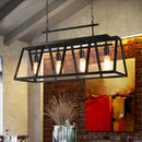 GobekUsa Rustic Clear Glass Island Pendant Light with Triangular Frame and 4 Black Hanging Lamps for Coffee Shop