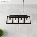 GobekUsa Rustic Clear Glass Island Pendant Light with Triangular Frame and 4 Black Hanging Lamps for Coffee Shop