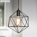 GobekUsa Industrial Black/Gold Geometric Cage Pendant Light - Metal Hanging Lamp for Kitchen Island