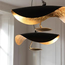 GobekUsa Lederam Manta Pendant: Industrial Black & Gold Ceiling Light with Lotus Leaf Design