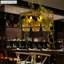 GobekUsa Rustic Metal Pendant Lamp with Green Leaves Deco - 3 Light, Black – Ideal for Restaurants